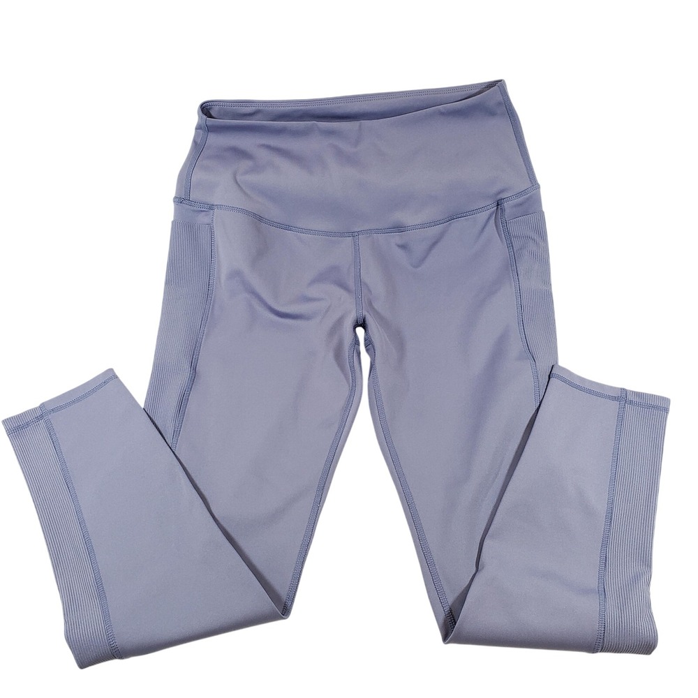 LegEnd Active Womens High‎ Waisted Ribbed Panel Leggings Lavender Purple Size L